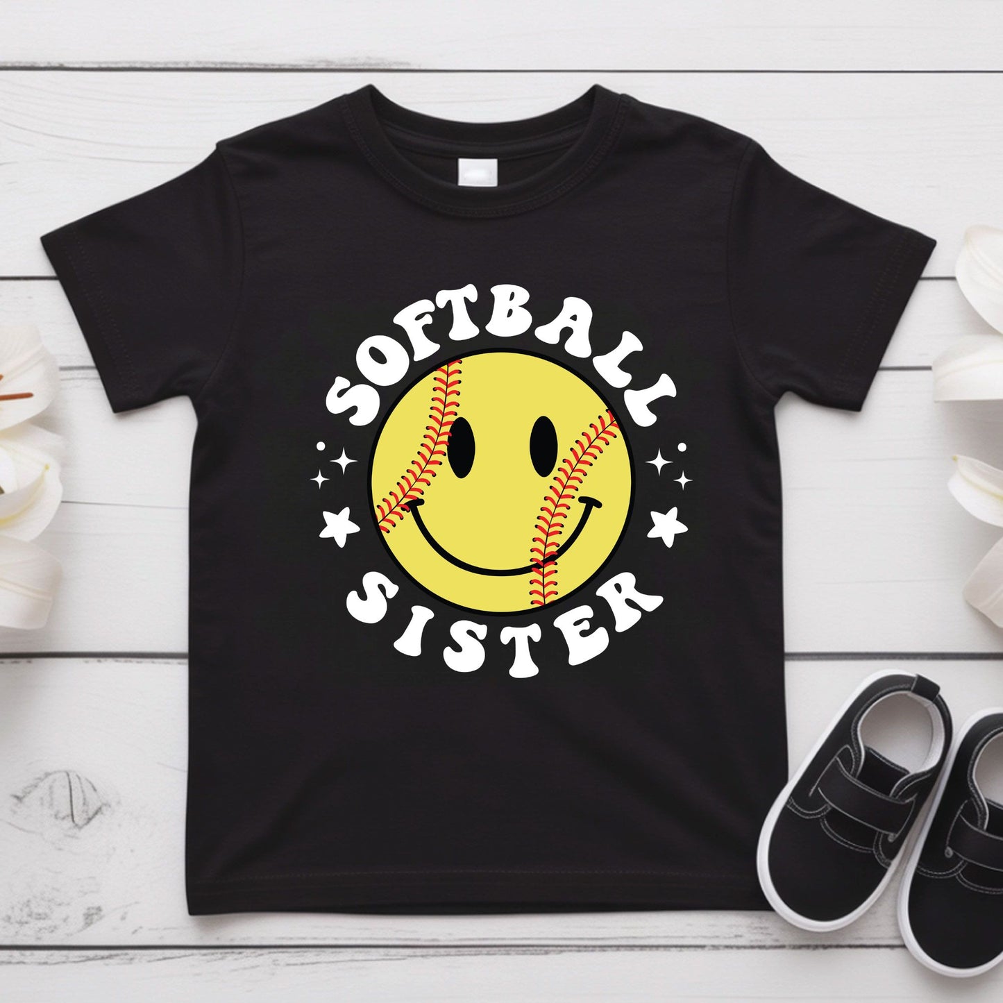 Softball Sister Youth Shirt Smiley Face Softball Sweatshirt
