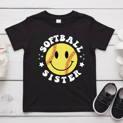 Softball Sister Youth Shirt Smiley Face Softball Sweatshirt