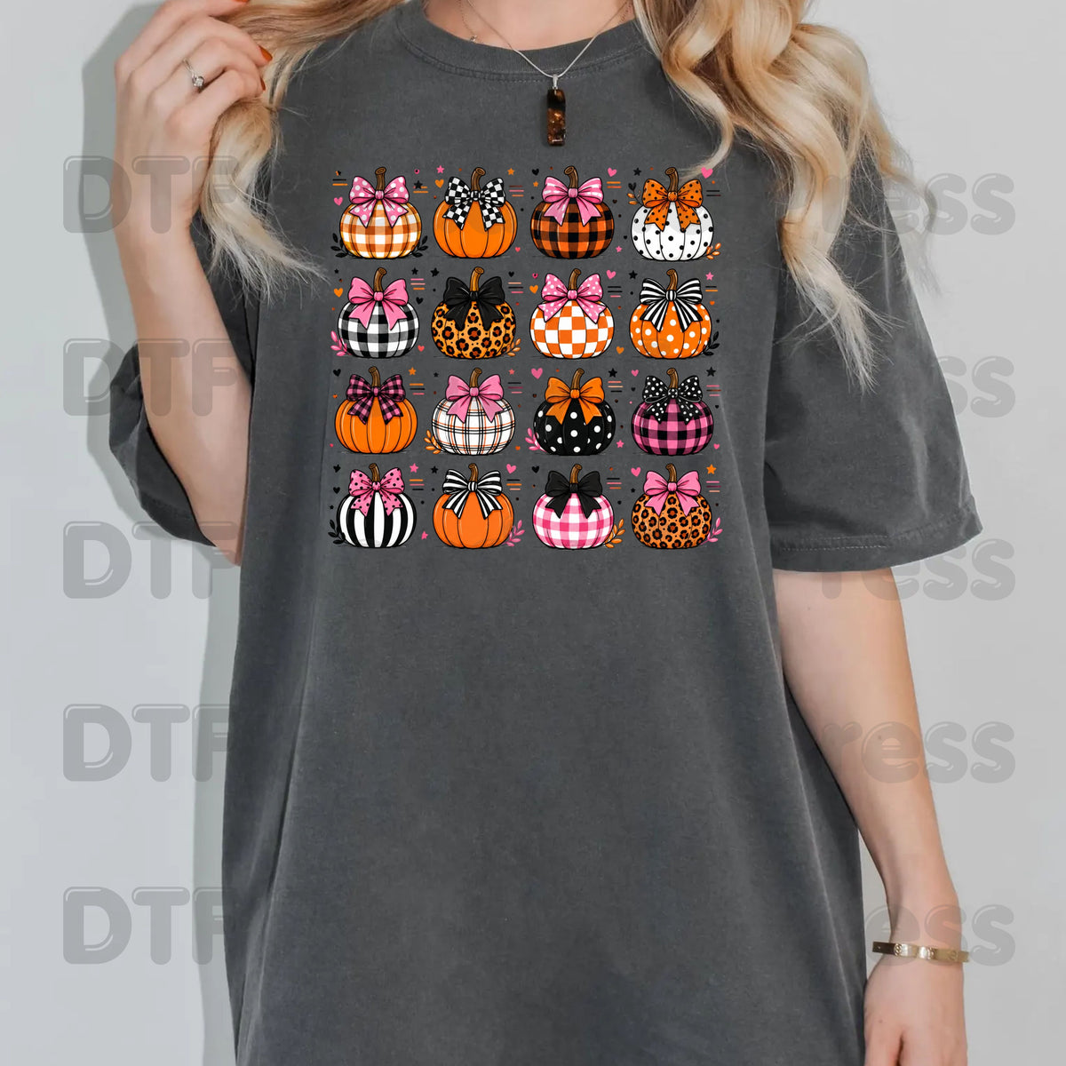 Coquette Bow Pumpkin Halloween DTF Transfers, Pink Plaid Leopard Spooky Ready to Press
