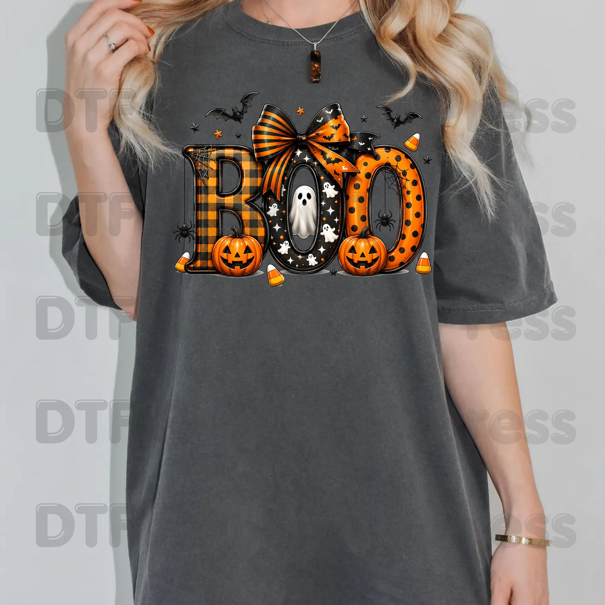 Boo Pumpkin Ghost Halloween DTF Transfers, Coquette Bow Cute Spooky Ready to Press