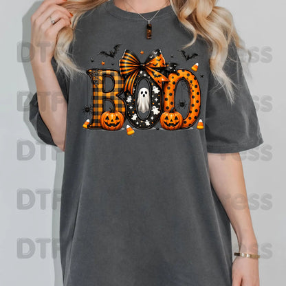 Boo Pumpkin Ghost Halloween DTF Transfers, Coquette Bow Cute Spooky Ready to Press