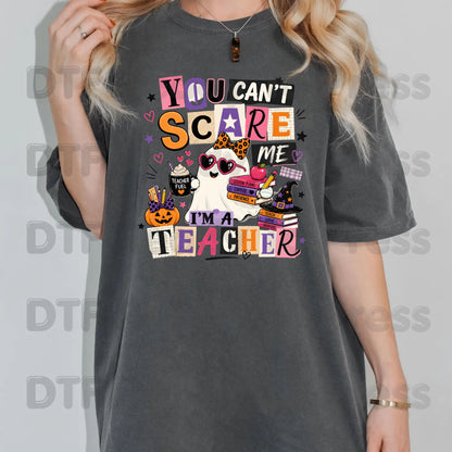 You Can't Scare Me Teacher DTF Transfers, Halloween Ghost Books Coffee Ready to Press