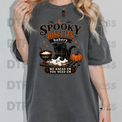 Spooky Cat lady Baker DTF Transfers Funny Halloween Biscuits Bakery Knead Pumpkins Ready to Press