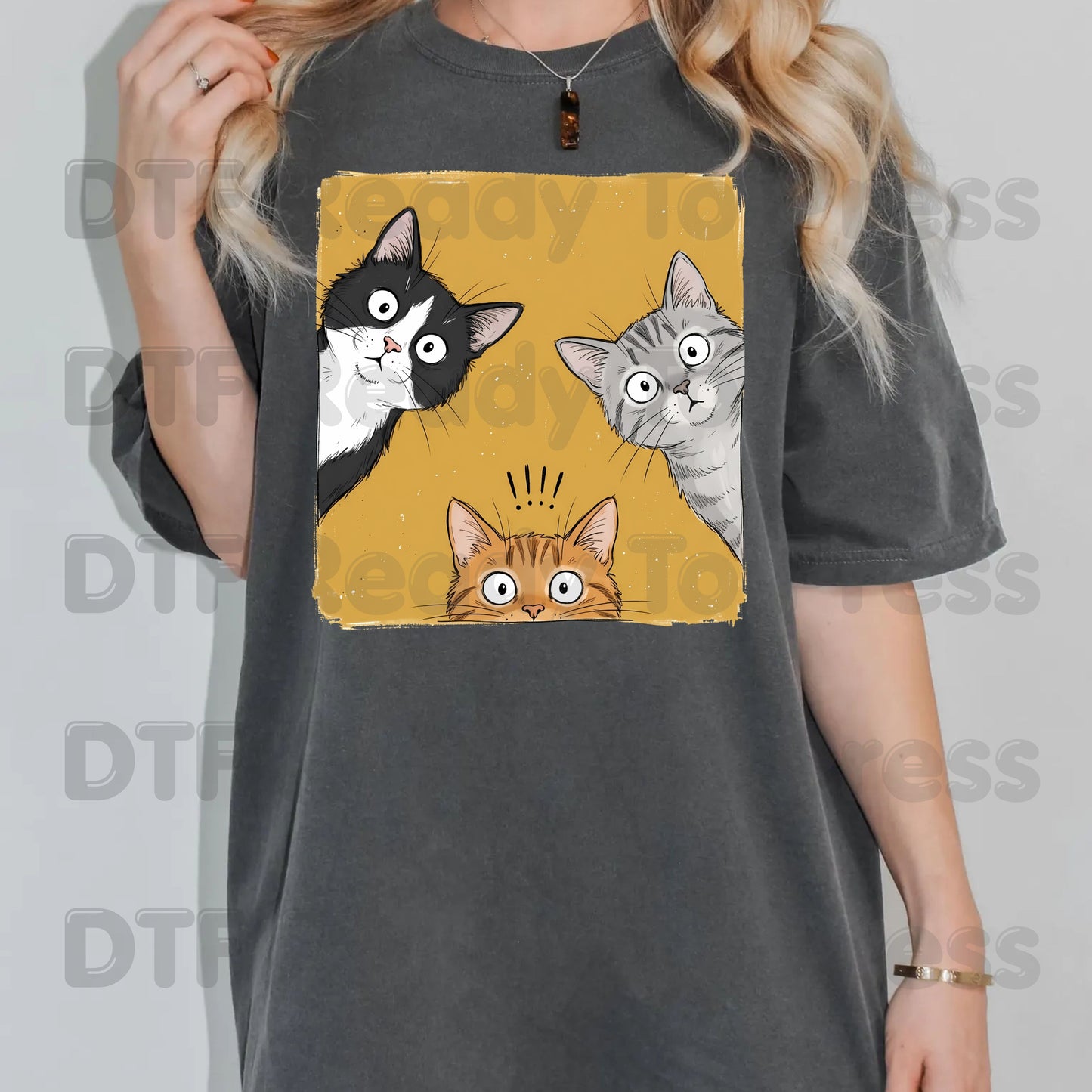 Curious Cats DTF Transfers, Peeking Cats Funny Cat Lover Kittens Ready to Press
