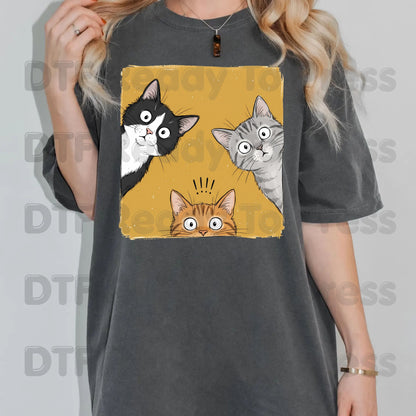Curious Cats DTF Transfers, Peeking Cats Funny Cat Lover Kittens Ready to Press