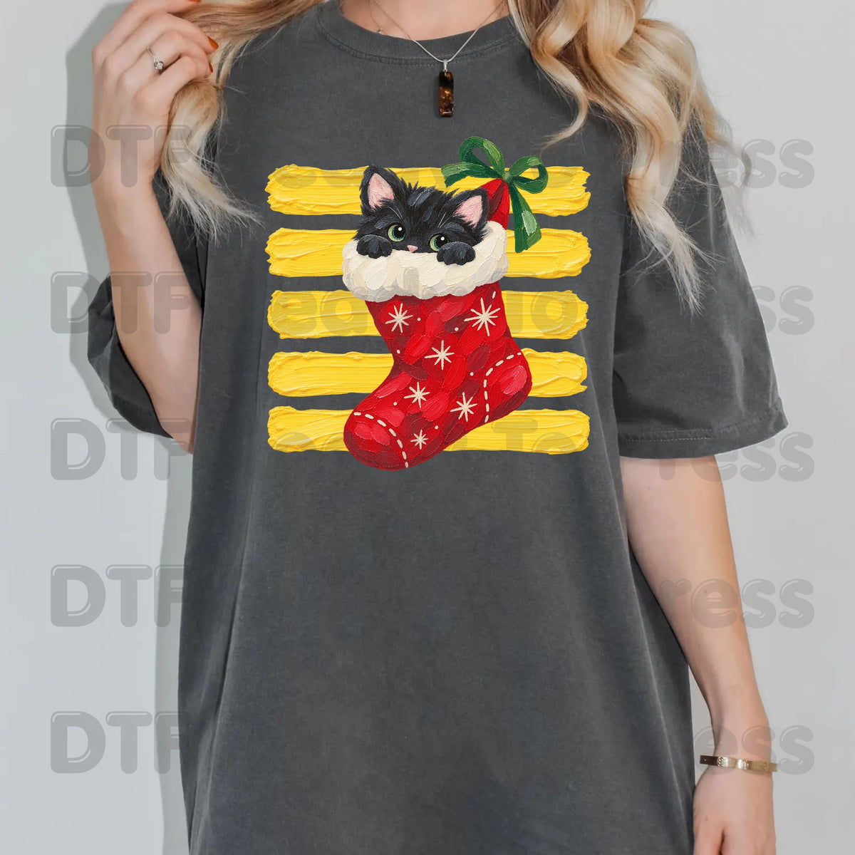 Christmas Black Cat DTF Transfers, Stocking Cute Kitten Holiday Ready to Press