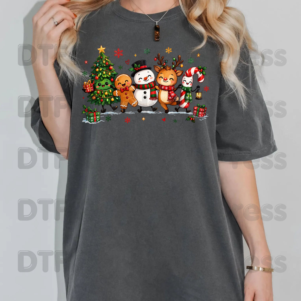 Christmas Friends Squad DTF Transfers, Holiday Reindeer Snowman Christmas Tree Cute Ready to Press
