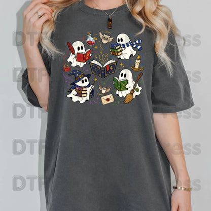 Reading Ghosts DTF Transfers, Spooky Bookish Ghosts Wizard Academy Halloween Ready to Press
