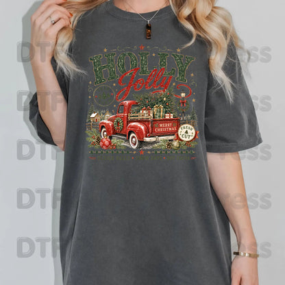 Holly Jolly Christmas DTF Transfers, Red Truck Tree Farm Vintage Holiday Ready to Press
