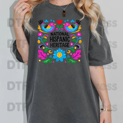 Hispanic Heritage DTF Transfers, Folk Art Birds Flowers Mexican Floral Ready to Press