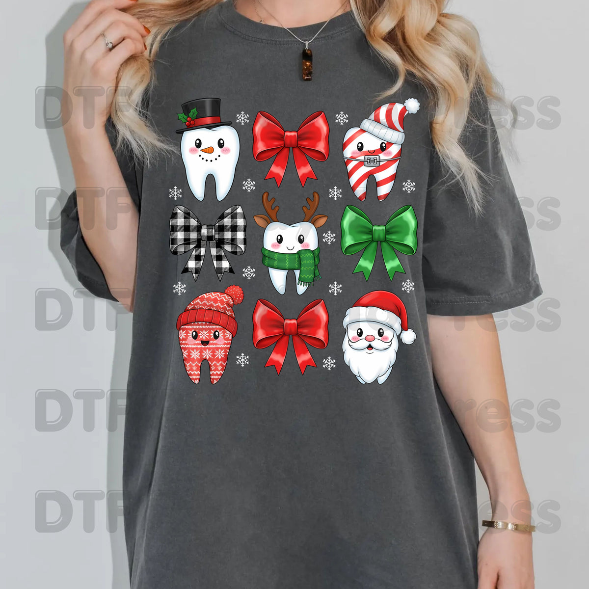 Christmas Dental Squad DTF Transfers, Dental Teeth Bow Santa Reindeer Holiday Ready to Press