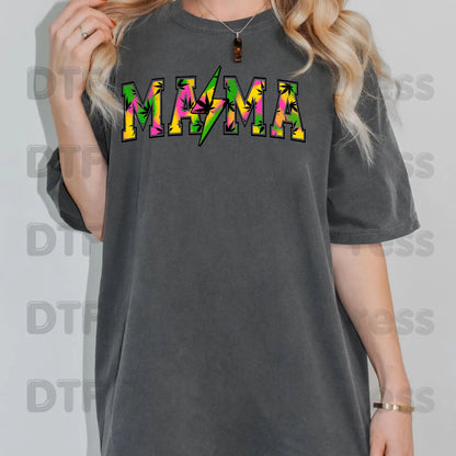 Mama DTF Transfers, Weed Leaf Lightning Bolt Colorful Tie Dye Retro Mama Ready to Press