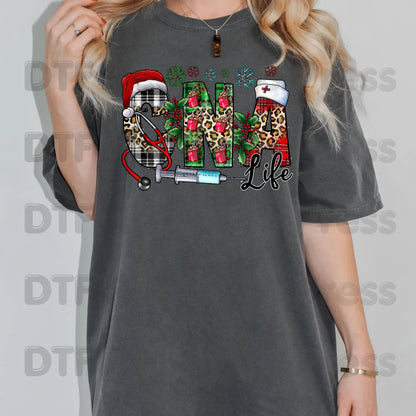 Christmas CNA Life DTF Transfers, Medical Nurse Leopard Plaid Syringe Holiday Ready to Press