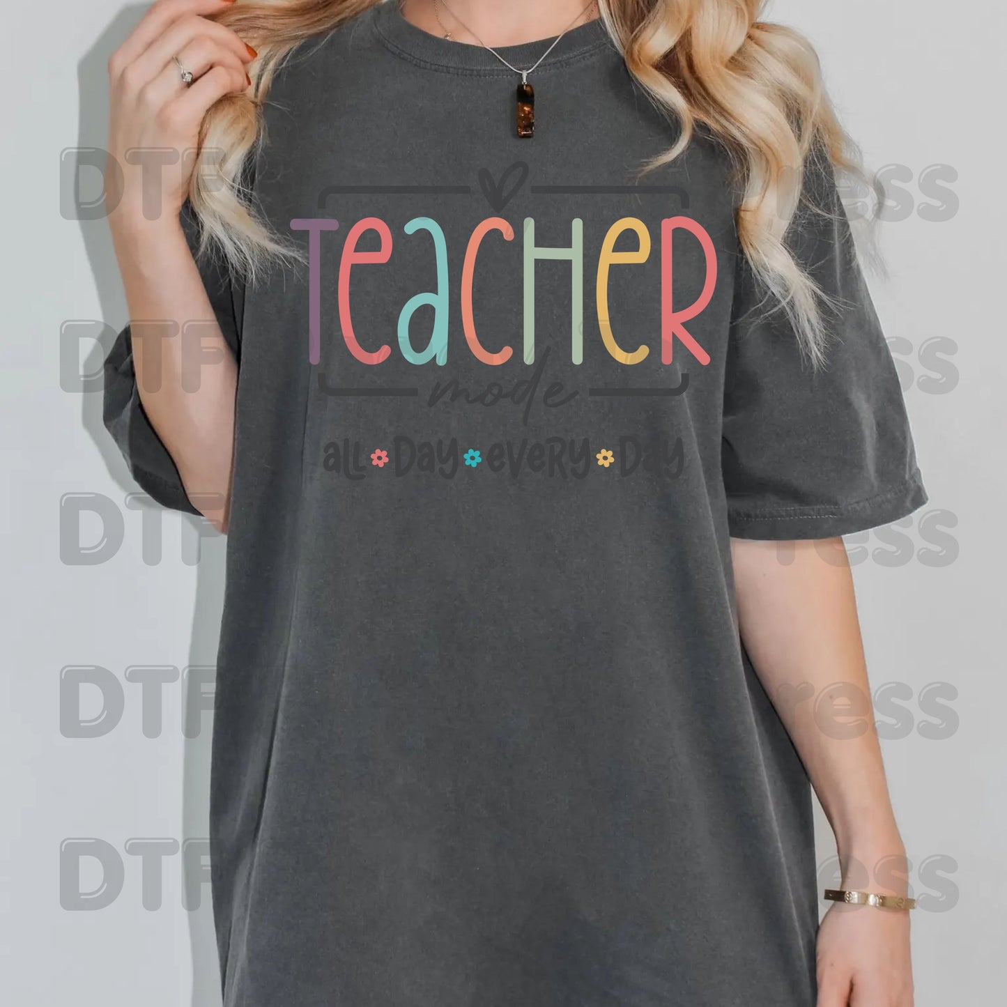 Teacher Mode All Day DTF Transfers, Pastel Rainbow School Teacher Education Ready to Press