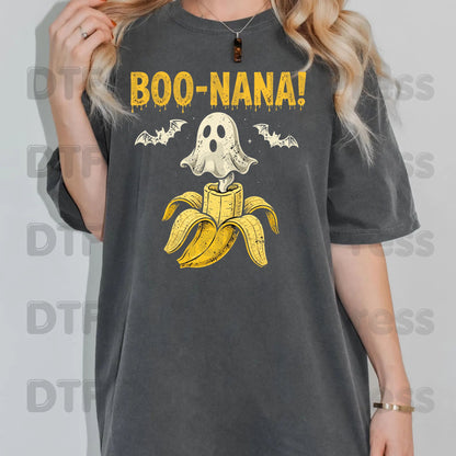 Boonana Ghost Halloween DTF Transfers, Funny Banana Ghost Spooky Vibes Ready to Press