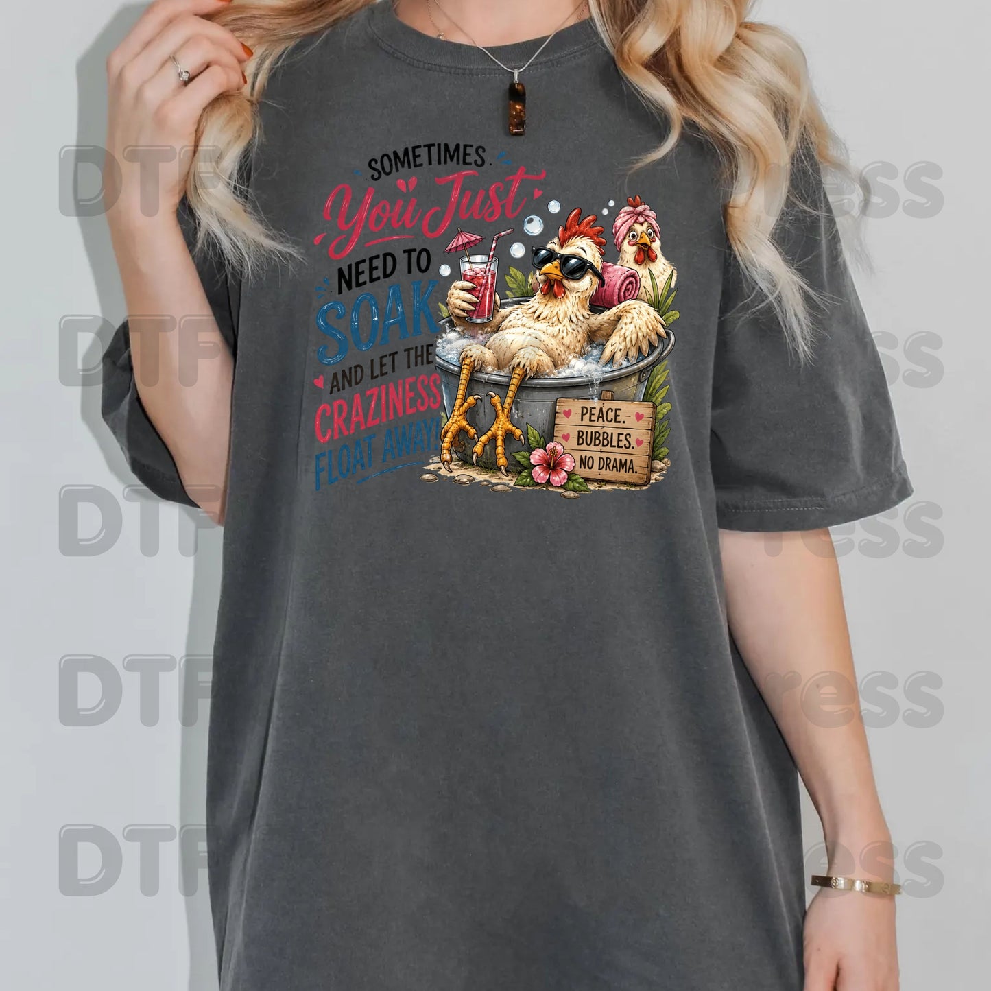 Funny Chicken DTF Transfers, Relaxing Spa Chicken Sarcastic Quote Summer Ready to Press
