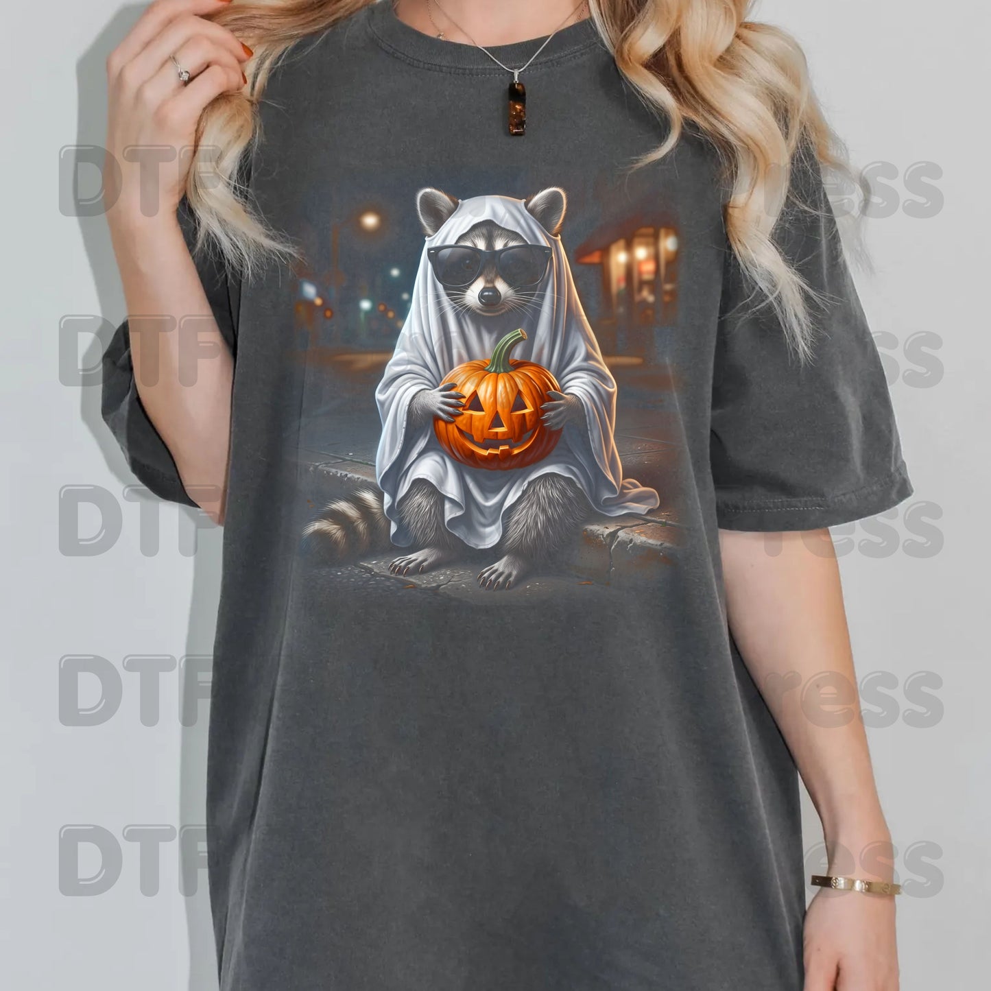 Halloween Ghost Raccoon DTF Transfers, Pumpkin Trash Panda Spooky Vintage Ready to Press