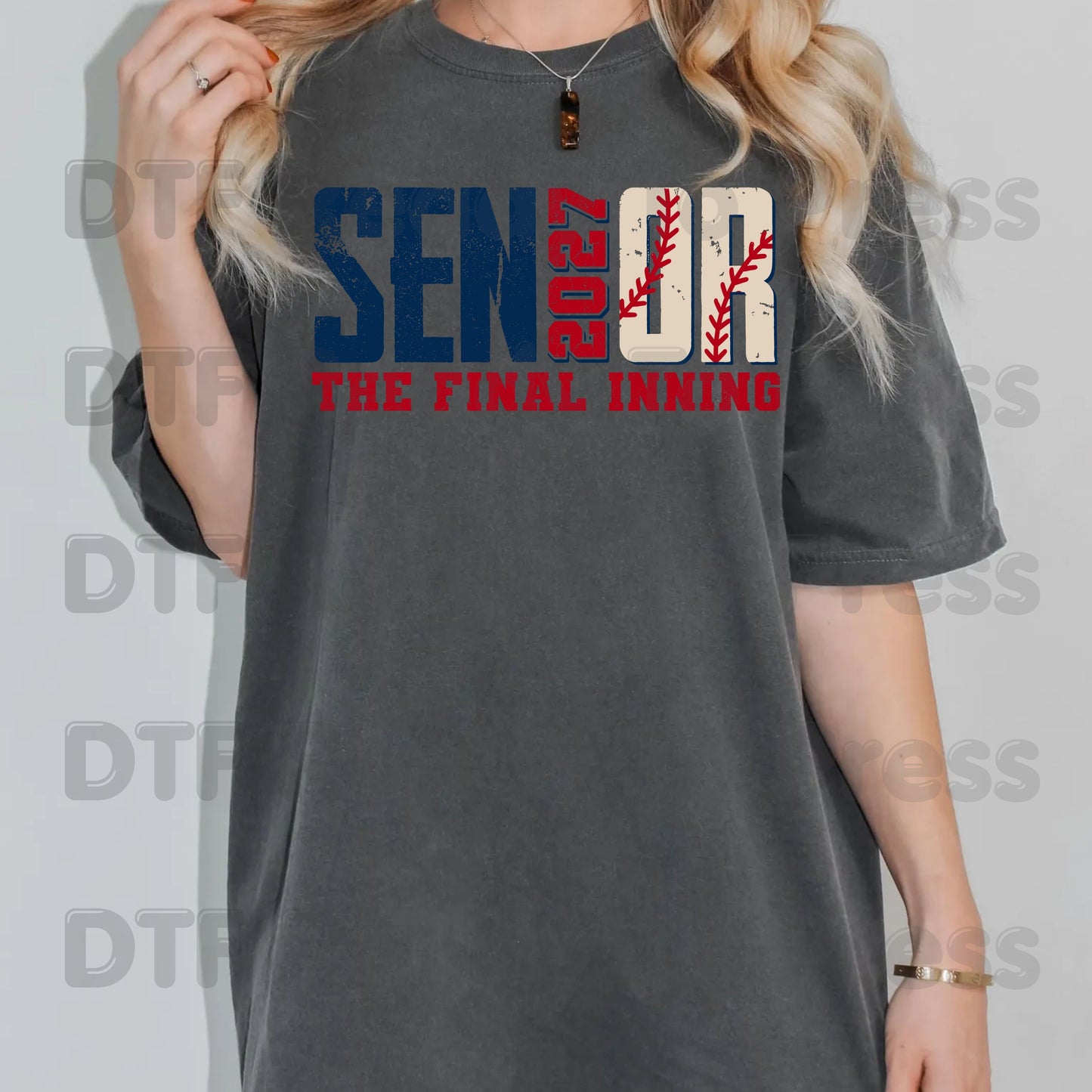 Senior Baseball 2027 DTF Transfers, The Final Inning Class of 2027 Distressed Stitches Graduation Ready to Press