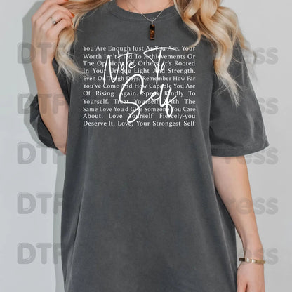 Note to Self DTF Transfers, Inspirational Self Love Quote Women Ready to Press
