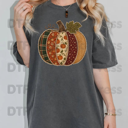 Fall Pumpkin DTF Transfer Ready to Press Patchwork Patch Plaid Floral Pumpkin Heat Transfer Shirts Vintage Autumn Vibe Graphic Tees