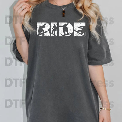 Snowboarding DTF Transfer, Ride Snowboarder Silhouette, Winter Sports Graphic