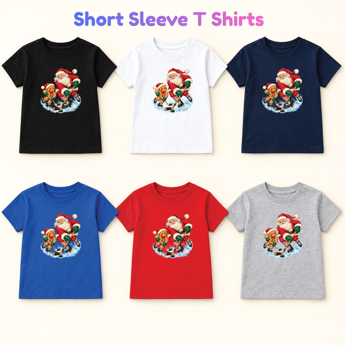 Christmas Hockey T-Shirt, Santa and Gingerbread Man Playing Hockey, Funny Holiday Sports Tee