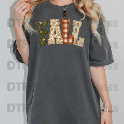 Fall Patchwork Chenille Letters DTF Transfers, Quilted Plaid Autumn Thanksgiving Ready to Press