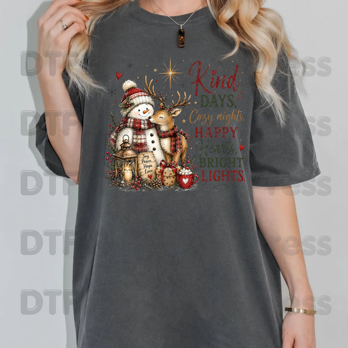 Kind Days Cozy Nights DTF Transfers, Snowman Reindeer Cute Christmas Holiday Ready to Press