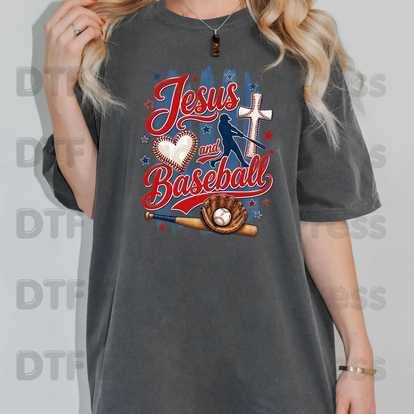 Jesus and Baseball DTF Transfer Ready to Press Christian Sports Heat Transfer For Shirts Cross Batter Heart Baseball Glove Full Color Print