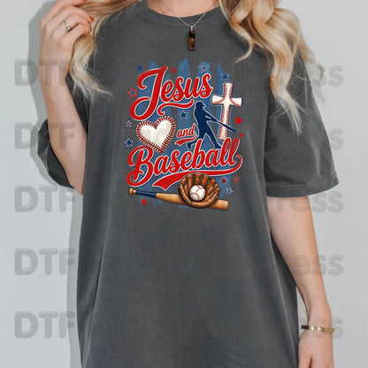 Jesus and Baseball DTF Transfer Ready to Press Christian Sports Heat Transfer For Shirts Cross Batter Heart Baseball Glove Full Color Print