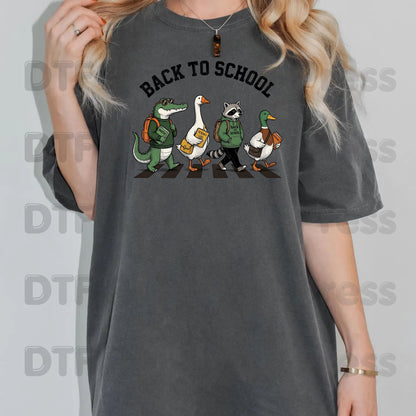 Back to School Abbey Road Animals DTF Transfers, Alligator Goose Raccoon Duck Ready to Press