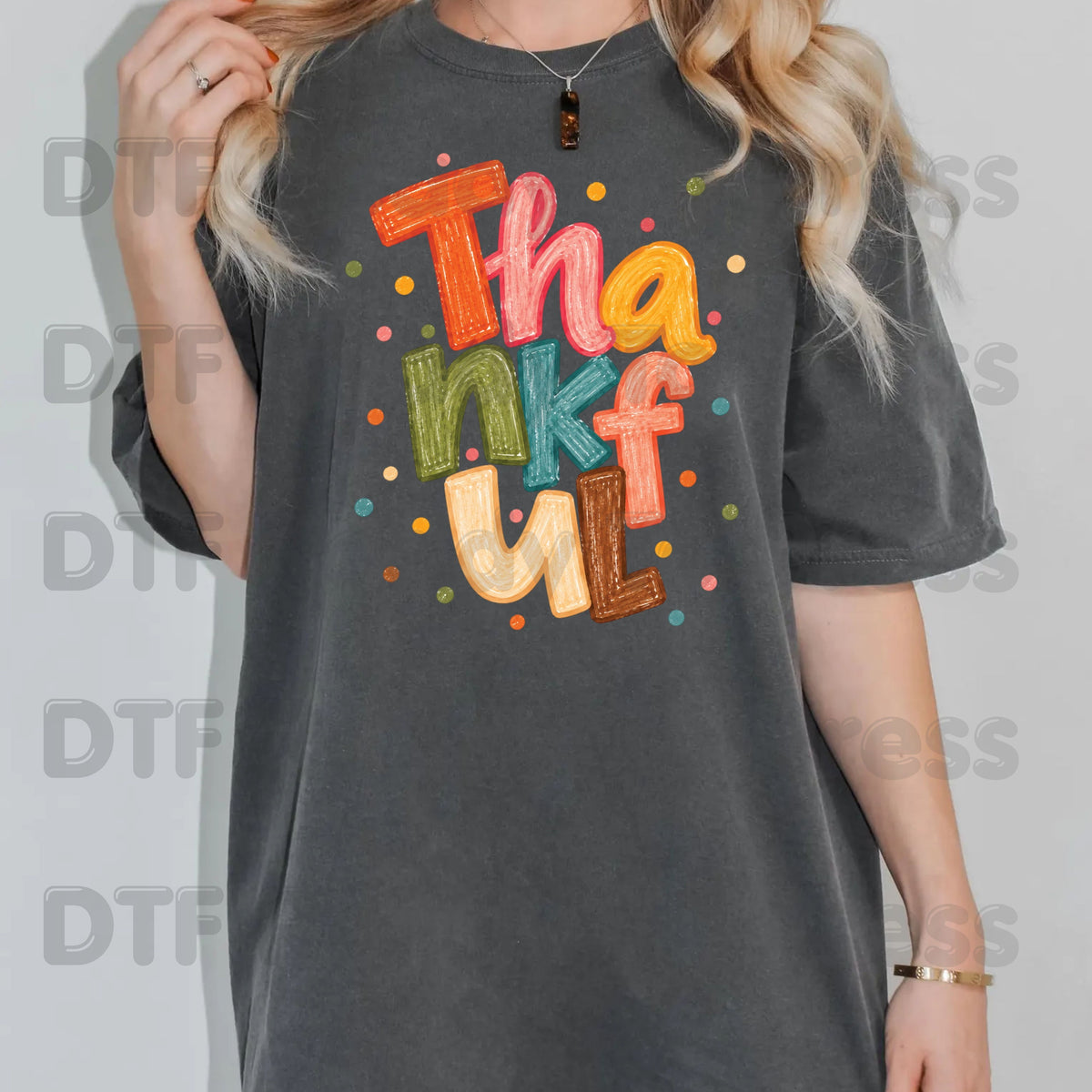 Thanksgiving DTF Transfer, Thankful Colorful Crayon Letters