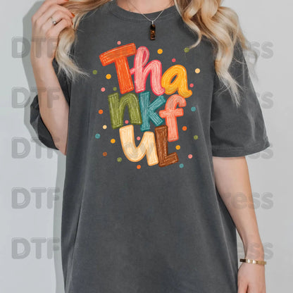 Thanksgiving DTF Transfer, Thankful Colorful Crayon Letters