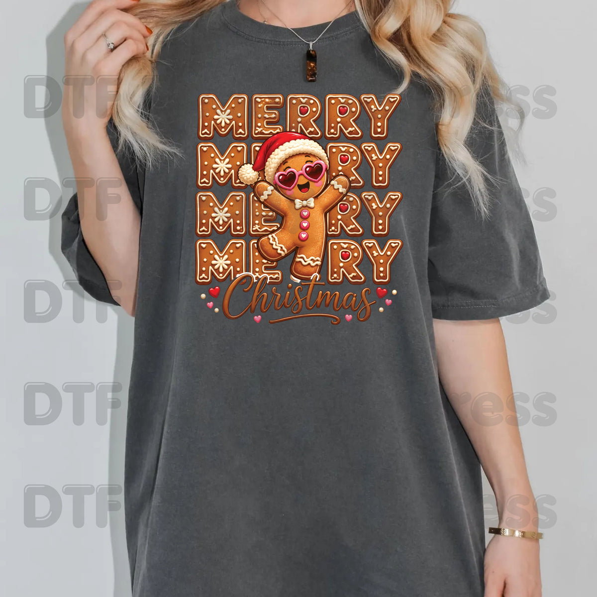 Christmas DTF Transfer, Merry Gingerbread Man with Sunglasses Graphic