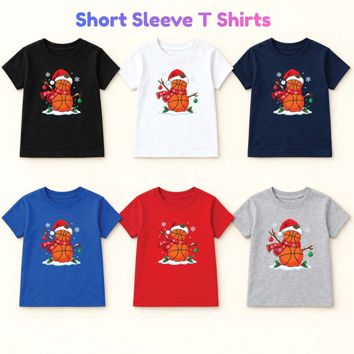Christmas Basketball Snowman T-Shirt, Santa Hat and Scarf Holiday Sports Graphic Tee