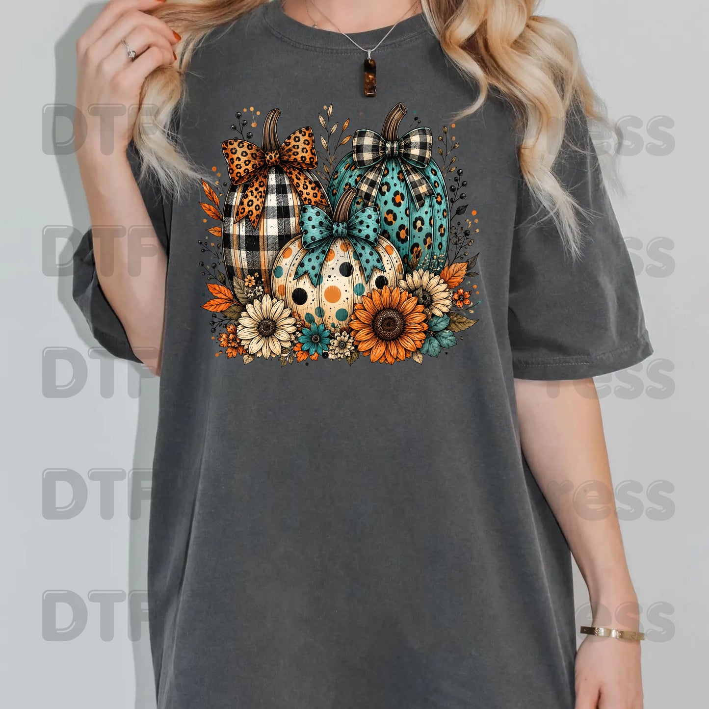 Fall DTF Transfers, Leopard Plaid Pumpkins Teal Orange Floral Thanksgiving Ready to Press