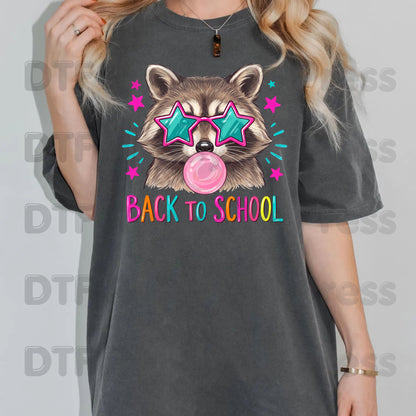 Back to School Raccoon DTF Transfers, Star Sunglasses Bubblegum Trash Panda Ready to Press