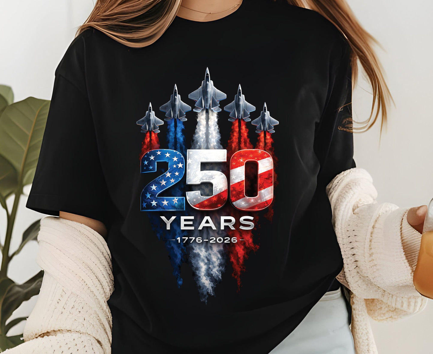 USA 250 Years Patriotic Fighter Jets Shirt American Flag Aviation Freedom Celebration Tees Independence Anniversary United States Gift