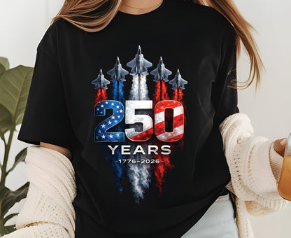 USA 250 Years Patriotic Fighter Jets Shirt American Flag Aviation Freedom Celebration Tees Independence Anniversary United States Gift