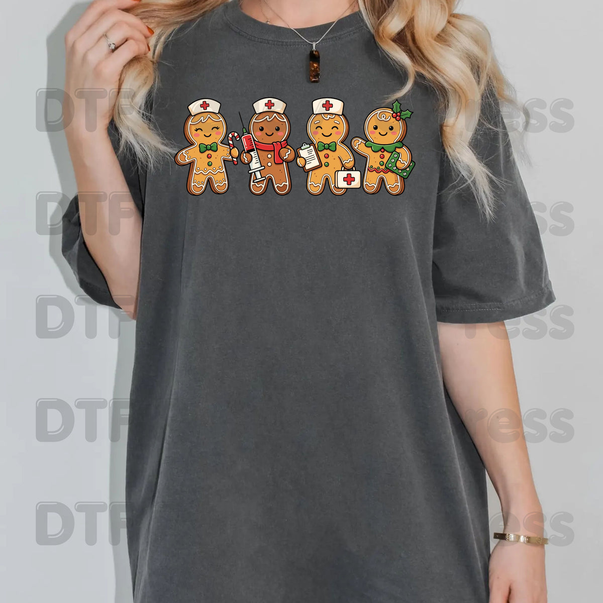 Christmas Gingerbread Nurse DTF Transfers, Holiday Medical Cookies Syringe Cute Nurse Ready to Press