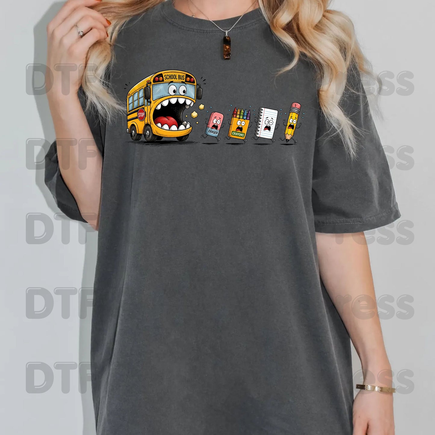Funny School Bus Monster DTF Transfers, Back to School Chasing Supplies Teacher Life Kids Ready to Press