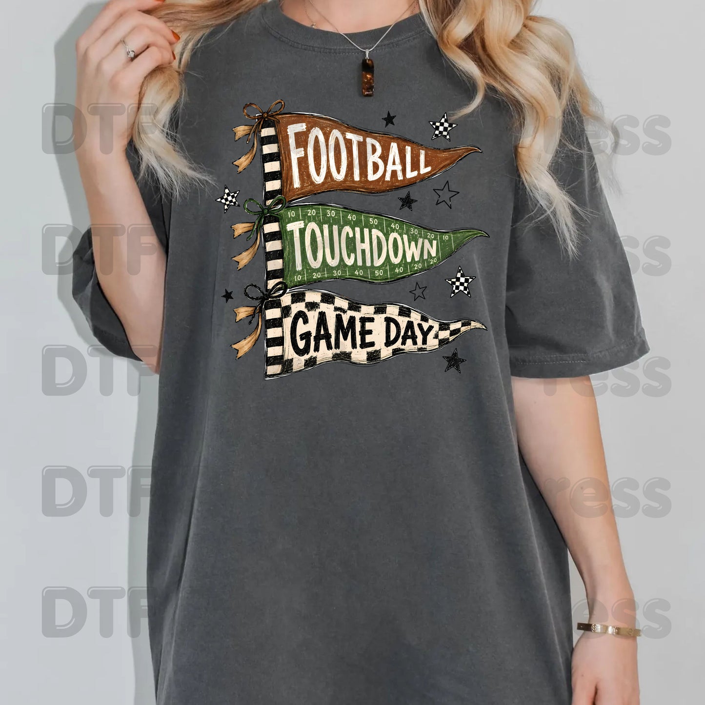 Football Game Day Pennants DTF Transfers, Touchdown Flags Stars Sports Ready to Press