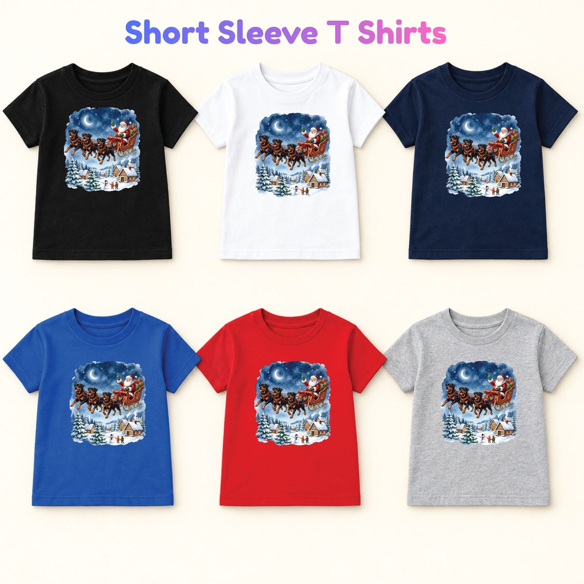 Rottweiler Christmas T-Shirt, Santa Sleigh with Flying Dogs Graphic Tee, Funny Dog Lover Holiday Shirt