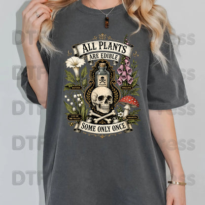 Funny Botanical DTF Transfers, All Plants Are Edible Some Only Once Poisonous Mushroom Skull Vintage Ready to Press