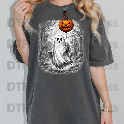 Vintage Halloween Ghost DTF Transfers, Pumpkin Balloon Spooky Forest Retro Ready to Press