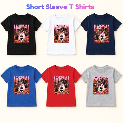 Pink Ghost Halloween T-Shirt, Witch Ghost Bubble Gum Black Cat Spooky Cute Tee for Toddler and Kids