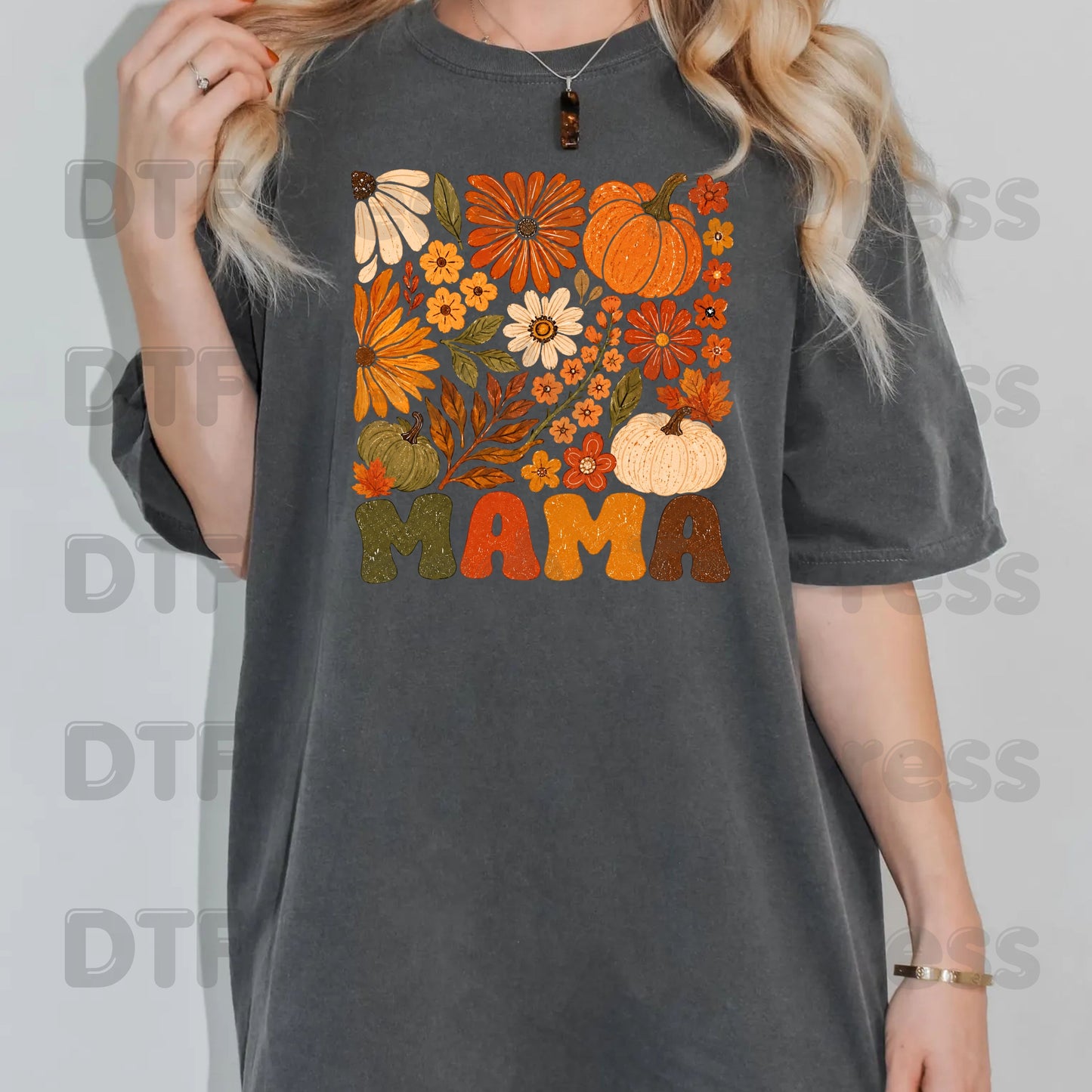 Mama Fall Floral Pumpkins DTF Transfers, Retro Groovy Autumn Flowers Thanksgiving Ready to Press