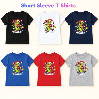 Pickleball Snowman Christmas T-Shirt, Santa Hat and Paddle Graphic Tee, Funny Holiday Sports Shirt