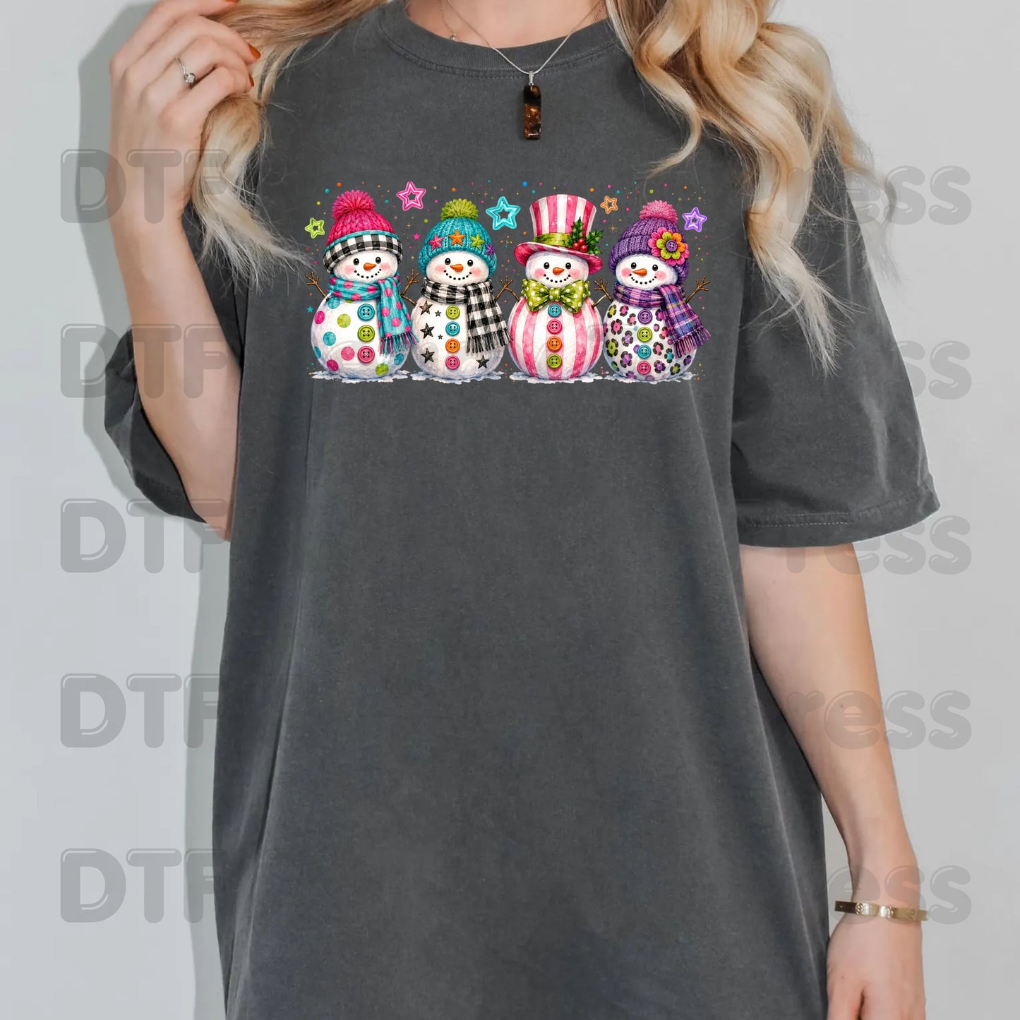 Christmas Colorful Snowmen DTF Transfers, Cute Winter Snowman Beanies Scarves Holiday Ready to Press