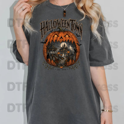 Halloween Town DTF Transfers, Est 1998 Spooky Pumpkin Vintage Haunted House Ready to Press